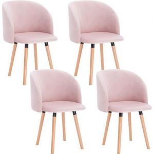 Image de WOLTU Lot de 4 Chaise de Cuisine en Velours Fauteuil de Repas Salle à Manger, Rose, BH121rs 4