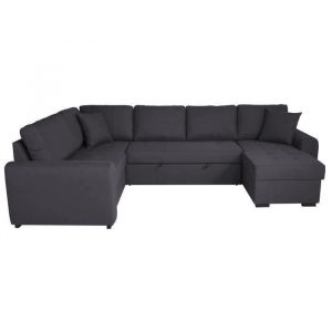 Canap&eacute; d'angle panoramique convertible r&eacute;versible Tissu Gris L 313 x P 213 x H 90 cm HAMILTON Fabriqu&eacute; en Ukraine