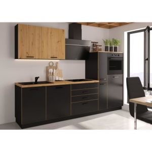 Cuisine compl&egrave;te AYA - D&eacute;cor noir - L 280 x P 60 x H 214 cm - Plan de travail inclus