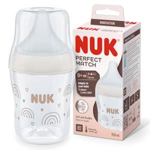 Nuk Biberon Perfect Match | 0+ mois | S’adapte au palais de bébé | Contrôle de la température | Évent anti-coliques | 150 ml | Sans BPA | TÉTINE S en silicone | Arc-en-ciel