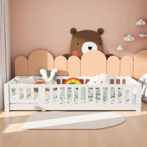 Lit Enfants 90x200Modulable - Lit B&eacute;b&eacute; &Eacute;volutif en Bois &Eacute;coresponsable & S&eacute;curit&eacute; EN747 - Blanc