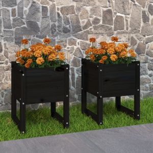 Image de VidaXL Jardinières 2 pcs Noir 40x40x52,5 cm Bois massif de pin