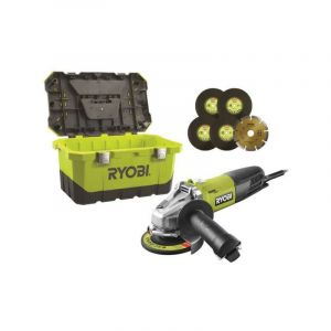 Ryobi Meuleuse d angle 800W 125mm 1 disque diamant 5 disques a ébarber Toolbo RAG80012