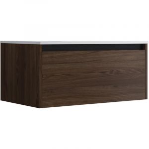 Mennza Meuble de salle de bain suspendu 80cm nice edge bois foncé - Vasque en céramique