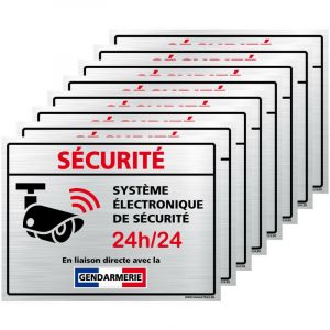 Autocollants Alarme Lot de 8 stickers Alarme S&eacute;curit&eacute; Protection Vid&eacute;osurveillance 8 x 6 cm r&eacute;sistants uv et pluie. Syst&egrave;me &eacute;lectronique gendarmerie