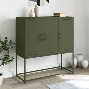 VidaXL Buffet haut vert olive 100,5x39x107 cm acier, buffet, placard, armoire latérale, armoire, armoire de rangement, armoire haute, meuble de salon