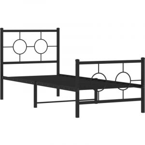 VidaXL Cadre de Lit M&eacute;tal avec T&ecirc;te de Lit Pied de Lit, Lit Simple avec Sommier &agrave; Lattes, Lit Adulte avec Pied Chambre, Industriel, Noir 75x190 cm