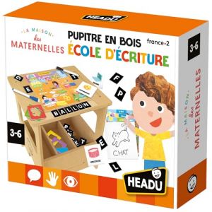 Headu - Pupitre en Bois École D’Écriture - Je Dessine Et J’Écris Plus De 100 Mots avec La Méthode en 7 Étapes | Jeu Educatif 3 4 5 6 Ans, Jeu pour Apprendre à Lire et à Écrire, Cadeau Enfants
