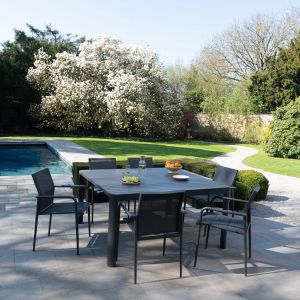 Wilsa Garden Salon de jardin carrée 4/8p alu avec 6 fauteuils Como