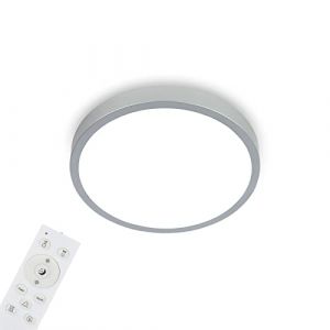 BRILONER - Plafonnier LED RGBW, Plafonnier LED à intensité variable, couleurs de lumière variées, blanc neutre, lampe à monter, télécommande, couleur argent, Ø380x50 mm