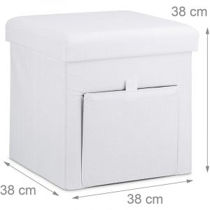 Tabouret coffre de rangement pliant en lin blanc 13_0002780_2