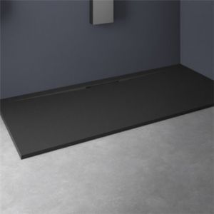 Kinedo Receveur de douche super plat épaiss. 2,6 cm kineline anti dérapant découplable noir 90x90 évacuation horizontale type caniveau