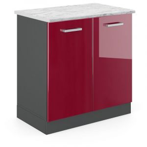 Meuble Bas Sous-Évier R-Line, 80 Cm Pt Marbre, Rouge Bordeaux Haute Brillance, Vicco
