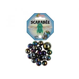 Kim'play Lot de 20 billes + 1 calot scarabee - collection insectes - billes en verre enfant - jeu plein air recreation - set jouet retro et carte