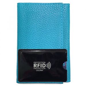 LOLUNA Porte papier voiture cuir souple + étui carte RFID carte grise permis identité assurance crédit - Ciel turquoise