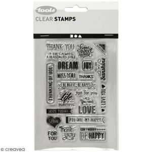 Creotime Set de tampons transparents - Mots anglais - 22 pcs