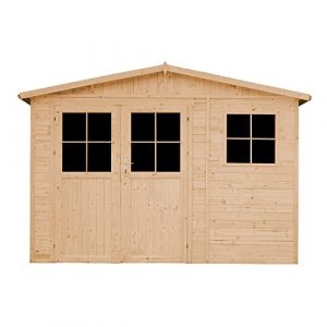 Image de TIMBELA Abri de Jardin en Bois Exterieur avec Les PLANC RS IMPRÉGNÉ Porte verrouillable de Haute qualité Cabane de Jardin en Pin/épicéa H226x324x216 cm/6m2 Rangement pour vélos M334F+M334G