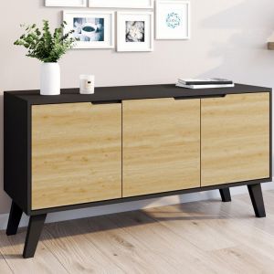 Idmarket Buffet bas scandinave 113 cm finn noir 3 portes façon hêtre