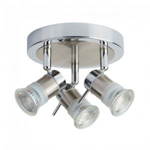 Searchlight Aries (Gu10 Led) Ip44 Plaque de radiateur ronde chrom&eacute;e &agrave; 3 flammes