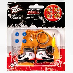 Grip and Tricks - Finger Roller Skates Blancs Pack 1 avec 4 Mini Roues supplémentaires 1 Outil pour Inline Finger Skates et 2 Accessoires pour Mini Fingerboards - Jouet à Doigt 8 pièces dès 6 Ans