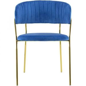 Chaise salle à manger ronde en velours pour salon design dafne structure dorée Couleur: Bleu foncé