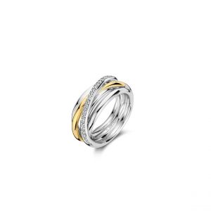 Ti sento Bague - 12318ZY Argent Doré Multi Joncs Bicolore Et Pavé