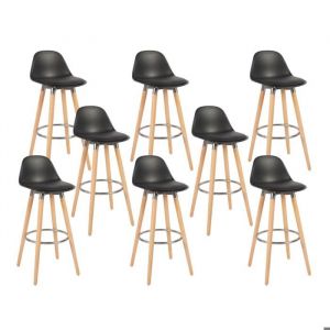 Box and beyond Lot de 8 tabourets noir pieds en bois naturel 39,5x44x91cm - BOX & BEYOND
