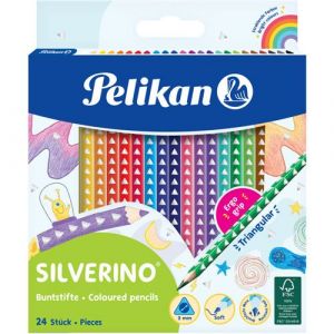 Pelikan Crayons de couleurs SILVERINO, 24 pi&egrave;ces, triangulaires, fins