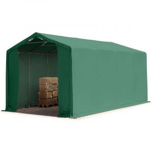 TOOLPORT hangar PVC 4x8 m PVC d'env. 550 g/m², H. 3 m, portes à fermeture Eclair, vert foncé