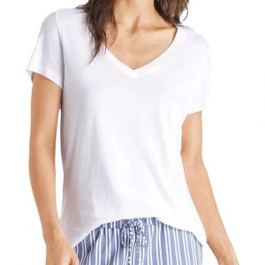 Superdry Pour femme. T-shirt flamm? avec col en V brod? blanc
