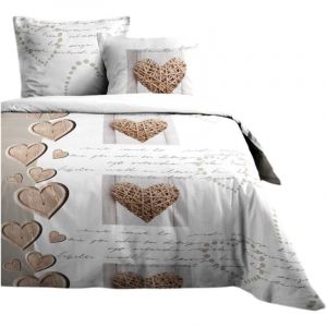 LOVELY CASA Housse de couette + 2 taies 240 x 260 cm Charming Coeur