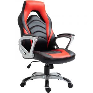 CLP Fauteuil de Bureau Gaming Foxton Similicuir Ajustable Pivotant, Noir - Rouge