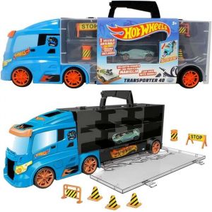 ODS Camion transporteur Hot Wheels - 14 voitures - Glissière - 6 roues mobiles - Bleu