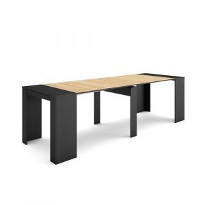Skraut Home | Table Console Extensible | Console Meuble | 260 | pour 12 Personnes | Table à Manger | Style Moderne | Noir et chêne