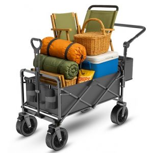 TerraGear Wagon pliable - Wagon avec toit et poign&eacute;e - Noir - Capacit&eacute; 120L - Capacit&eacute; de charge 150KG