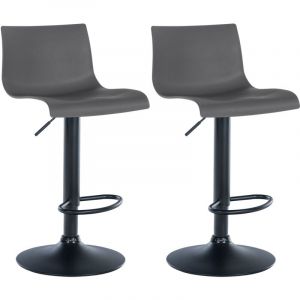 D&eacute;coshop26 Lot de 2 tabourets de bar design simple avec repose-pieds en plastique gris pieds en m&eacute;tal noir 100004045
