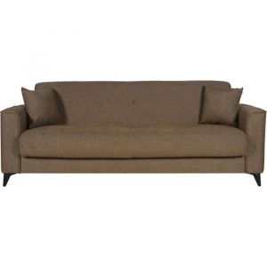 Canap&eacute; convertible 3 places - BERGAMO - Tissu marron - 2 coussins - coffre de rangement - 230 x 85 x 89 cm