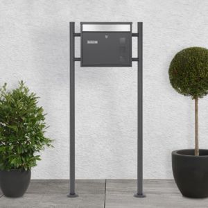 Ecd Germany Boîte aux Lettres sur Pied, Anthracite-Argent, 36 x 11,5 x 31,5 cm, en Acier Inox, avec Plaque Nominative, Design avec Poteau, 2 Clés,