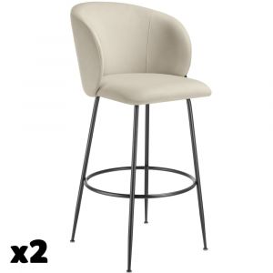 TecTake Lot 2 tabourets de bar rembourrés avec dossier aspect velours crème