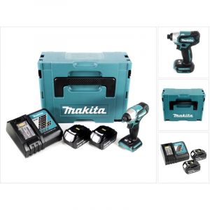 Makita DTD 155 RMJ Visseuse à percussion sans fil 18 V Brushless + Coffret de transport MAKPAC + 2x Batteries BL1840 4,0 Ah +