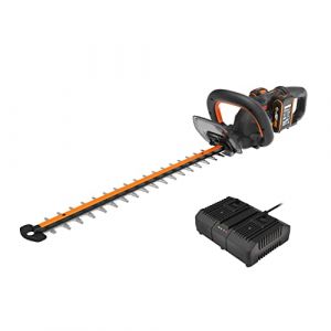 Worx Nitro Taille-Haies sans Fil 40V WG286E, Lame Double Action 61 cm, écartement 27 mm, Moteur Brushless, Poignée Pivotante, Fourreau de Protection, livré avec 2 Batteries 20V 2Ah, Chargeur Rapide