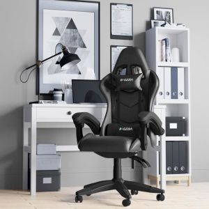 Image de Fauteuil De Bureau - Bigzzia Chaise Gaming - Siège De Bureau Réglable Gaming Racing - Avec Coussin Et Dossier Inclinable - Noir