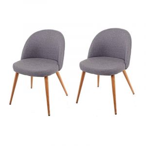 D&eacute;coshop26 Lot de 2 chaises de salle &agrave; manger gris fonc&eacute; pieds en bois style r&eacute;tro