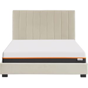 Ensemble lit 140x190 en velours beige William + Matelas mousse gel à mémoire de forme, double confort - Dual Confort