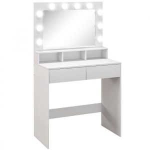 Homcom Coiffeuse miroir Hollywood 3 modes - 2 tiroirs, étagère, 3 niches - dim. 80 x 40 x 135 cm - blanc