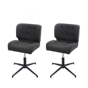 2x Chaise de salle &agrave; manger HW C H42, pivotante, r&eacute;glable en hauteur tissu, gris fonc&eacute;, pied noir