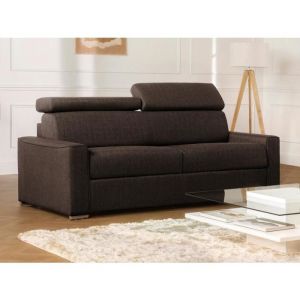 Canapé 3 places convertible express en tissu marron - couchage lattes larges 140 cm - Matelas 22 cm avec mémoire de forme VIZIR