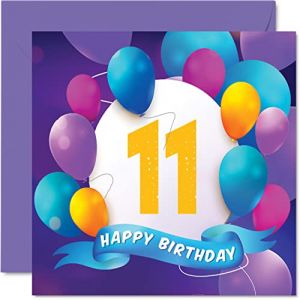 Carte de 11e anniversaire pour gar&ccedil;ons et filles &ndash; F&ecirc;te en ballon &ndash; Cartes d'anniversaire pour gar&ccedil;on de 11 ans gar&ccedil;on fille fr&egrave;re s&oelig;ur fils fille petit-fils petite-fille cousin