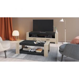 Demeyere Ensemble salon SHEFFIELD composé de : Table basse double plateau supérieur et inférieur + Meuble TV 2 tiroirs
