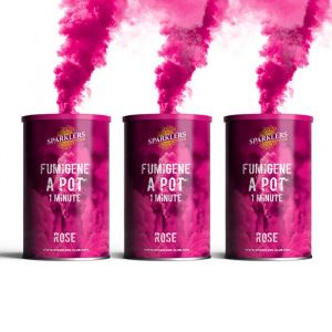 Lot de 3 Fumigènes en Pot 1 MINUTE couleur Rose - Allumage à mèche, durée 60 secondes,